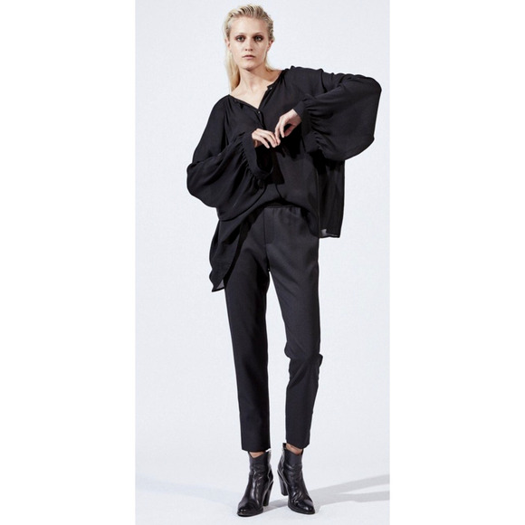 NEW Nili Lotan 8 Chelsea Elastic Waist Pull On Pants 100% Virgin Wool Crop Black - Picture 14 of 14